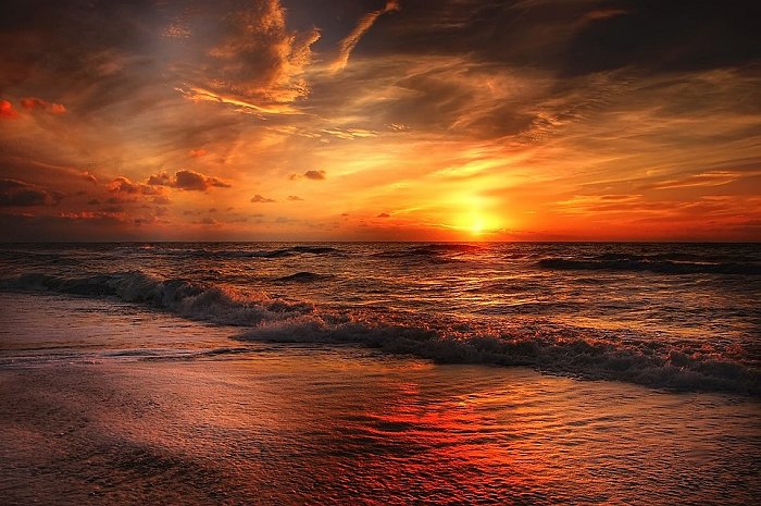 Beach North Sea Sea Sunset Water Abendstimmung